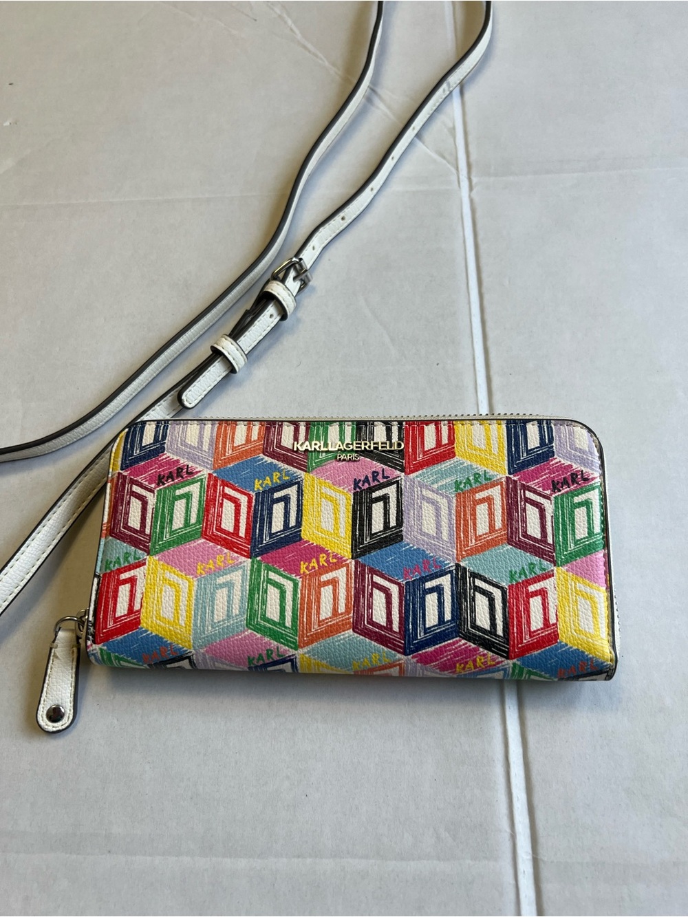 Karl Lagerfeld Multicolor Geometric Zip-Around Wallet Crossbody